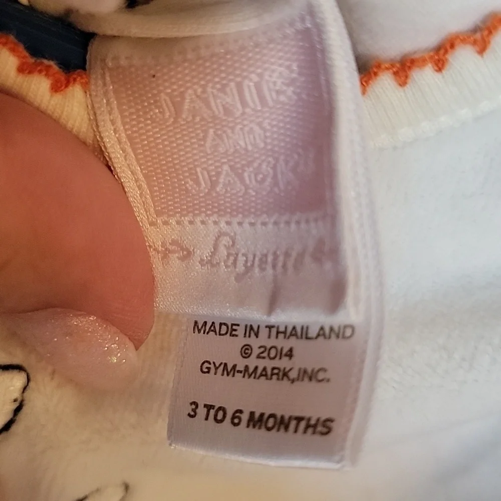 Janie and Jack one piece 3 to 6 months long sleeved, white.